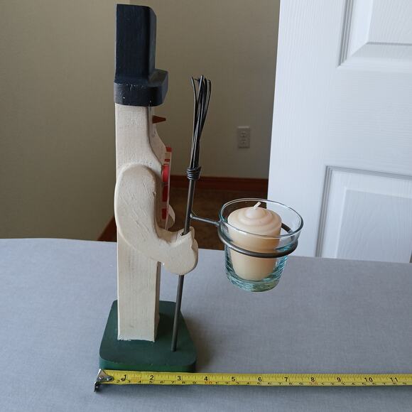 Handmade Vintage Wooden Snowman candle holder 13" tall made in Mexico votive - Picture 15 of 16